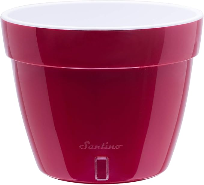 DECOPOTS - 3 Pack - Self Watering Planter - Modern Flower Pot with Water Level Indicator - 7.1" Tall - for All House Plants, Flowers, Herbs (Diameter 9.2", Red - Pearl/White)