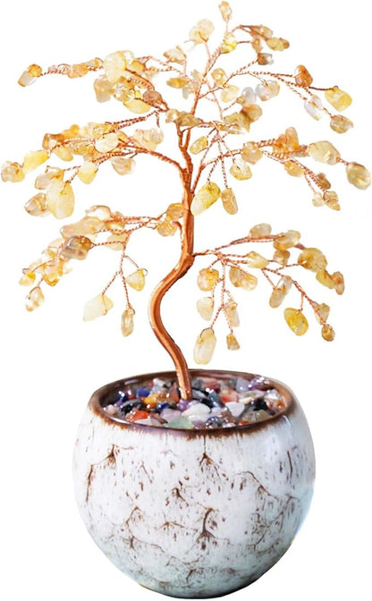 Runyangshi Citrine Crystal Tree of Life - 8" Large Natural Chakra Healing Crystal Tree, Bringing Money, Good Luck, Positive Energy for Home Decor, Feng Shui Gifts, Office Desk Ornament