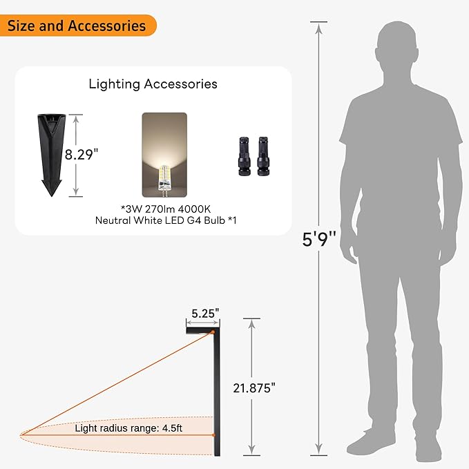 Gardenreet Brass Black Low Voltage Path Lights, Waterproof Landscape Pathway Light, 12V LED Outdoor Bronze L Shape Walkway Lamp for Driveway Yard Garden with 3W 270LM 4000K G4 Bulb 4 Pack