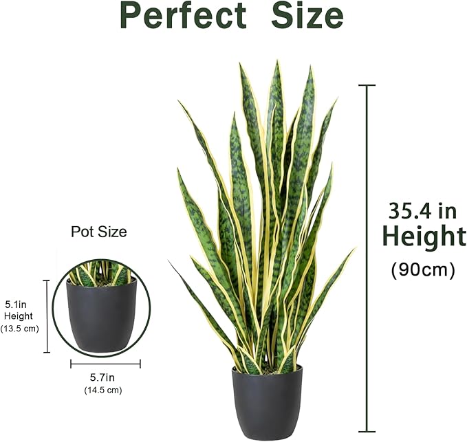 3FT Artificial Snake Plant Tree, Green Polyester, Indoor Decorative Faux Eucalyptus with Lifelike Appearance