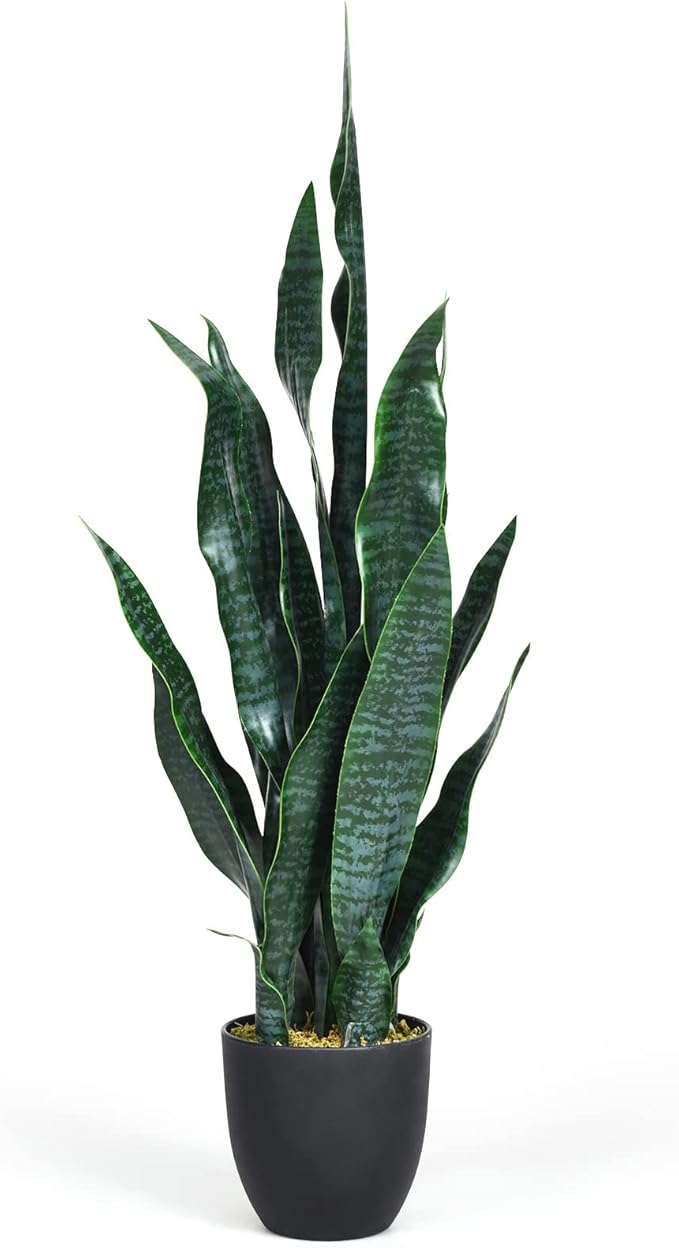 Goplus Fake Snake Plant, 36" Tall Artificial Potted Floor Plant, Large Faux Sansevieria Plant with 6'' Pot and 20pcs Leaves for Living Room House Modern Office Indoor Decor