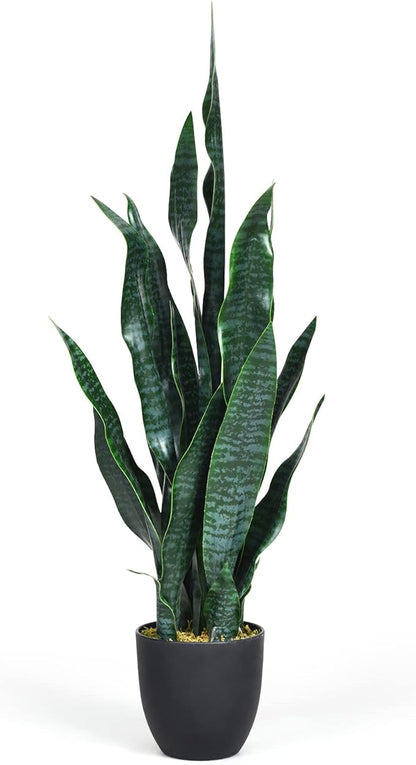Goplus Fake Snake Plant, 36" Tall Artificial Potted Floor Plant, Large Faux Sansevieria Plant with 6'' Pot and 20pcs Leaves for Living Room House Modern Office Indoor Decor