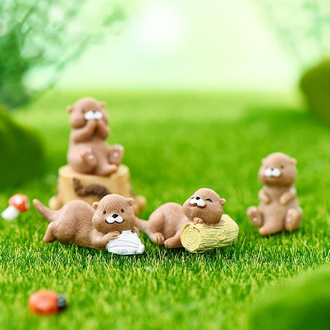 Otters Fairy Garden Accessories, Lovely Otter Miniature Figurines, Mini Otter Fairy Garden Kit for Micro Landscape, Plant Pots, Bonsai Craft Decor, Desk Decoration, Cake Topper, Home Decoration