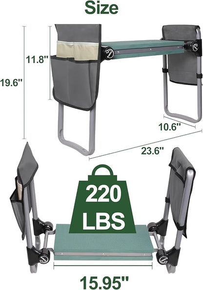 LUCKYERMORE Foldable Garden Kneeler and Seat, New Generation Gardening Stool with 2 Tool Pouches, with Wider&Softer EVA Kneeling Pad, Gardening Gifts for Parents Seniors, Lightweight & Heavy Duty
