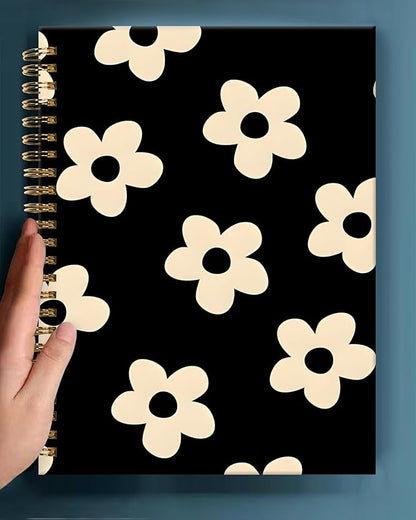 Spiral Journal Notebook,A5 Hardcover Lined Journals for Women Girl 6 x 8.3 in,120 Pages Thick Paper,Cute College Ruled Writing Notebook for Gifts Office Work School(Cute Black Flower)