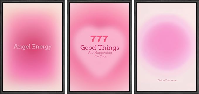 Ashbrook Framed Canvas Print Wall Art Set Aura Poster Valentines Affirmation Poster angel Numbers Pink Decor Girl's Bedroom Abstract Digital Art Calm/Relax for Bedroom - 16"x24"x3 BLACK