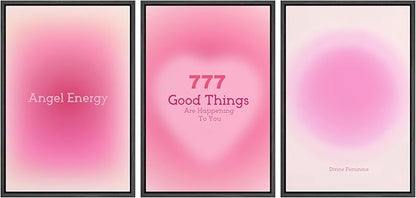 Ashbrook Framed Canvas Print Wall Art Set Aura Poster Valentines Affirmation Poster angel Numbers Pink Decor Girl's Bedroom Abstract Digital Art Calm/Relax for Bedroom - 16"x24"x3 BLACK