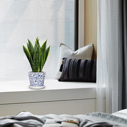 Fake Plants 15.7" Artificial Snake Plant Faux Plants in Blue and White Pot Tropical Sansevieria Silk Plant Fake Potted Plants Indoor for Home Living Room Bathroom Office Housewarming Gift Decor