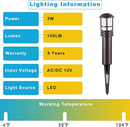 Outdoor Landscape Lighting - Low Voltage Garden Pathway Lights for Yard and Driveway, Aluminum Construction, Waterproof 12V 3W 3000K Warm-Yellow (4-Pack)