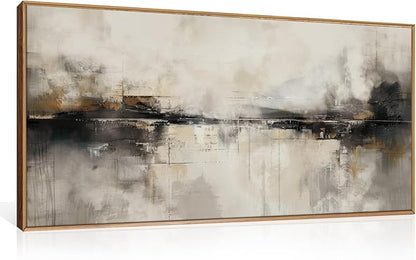 HOURIA Large Abstract Neutral Beige & Black Framed Canvas Wall Art Set,Modern Minimalist Brown Wall Decor,Textured Gray Tan Illustrations Artwork for Living Room, Bedroom, Farmhouse- 40"x20"x1