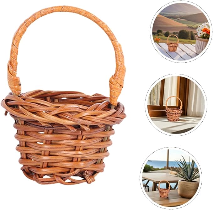 Miniature Rattan Flower Basket Mini Woven Basket Adorn for Dollhouse Decor Versatile Photo Prop Compact for Mini Flowers and Crafts