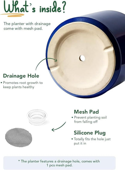 LE TAUCI 12 Inch Pot for Plants, Ceramic Planters for Indoor Plants, Mid-Century Modern Cylinder Flower Pots with Drainage Hole, Fits Fiddle Leaf Fig & Monstera, Home Decor, Midnight Blue