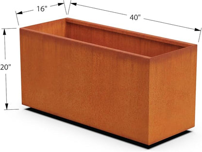 Plantercraft Large Rectangular Planters for Outdoor Plants - 40x16x20 Inch Corten Steel Planter Box | Extra Large Outdoor Planters for Patio & Garden | Heavy Duty Metal Planter, Fully Assembled