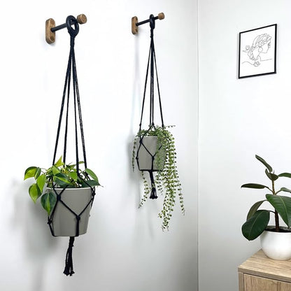 EvenWood 2-Piece Set of Wooden Plant Hooks for Wall with Sturdy Metal Tube - Plant Wall Hanger for Pots, Flower Brackets - Bracket Plant Hanger for Indoor and Outdoor Decorations (Walnut, 10 Inch)