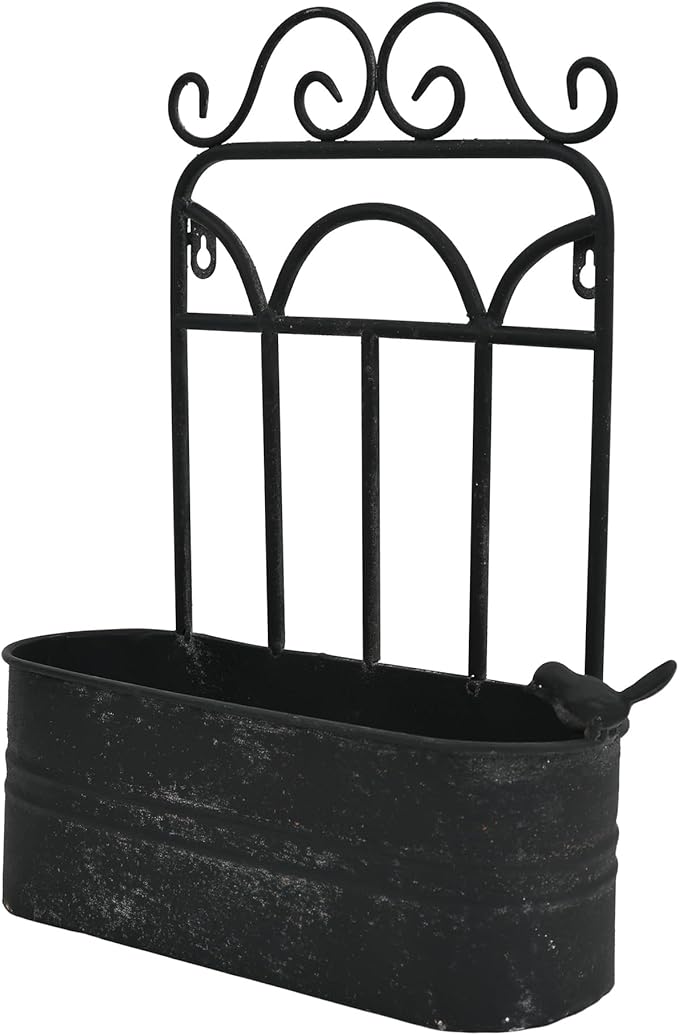 Rustic Metal Wall Planter Vintage Wall Mounted Flower Pot Distressed Wall Hanging Plant Basket Farmhouse Wall Decor for Indoor Outdoor Garden Home Yard (Black)