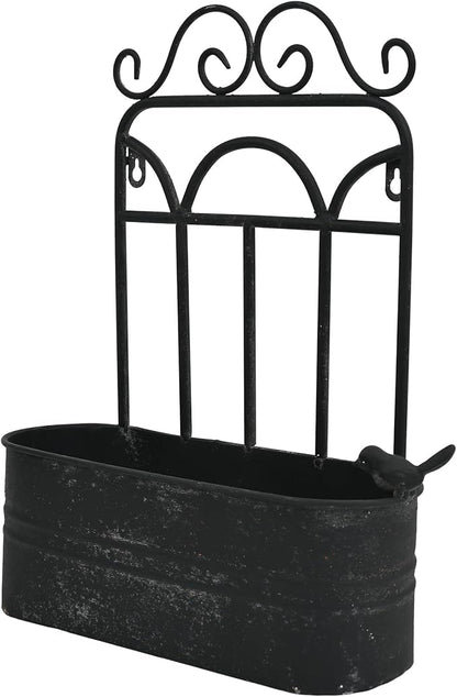 Rustic Metal Wall Planter Vintage Wall Mounted Flower Pot Distressed Wall Hanging Plant Basket Farmhouse Wall Decor for Indoor Outdoor Garden Home Yard (Black)