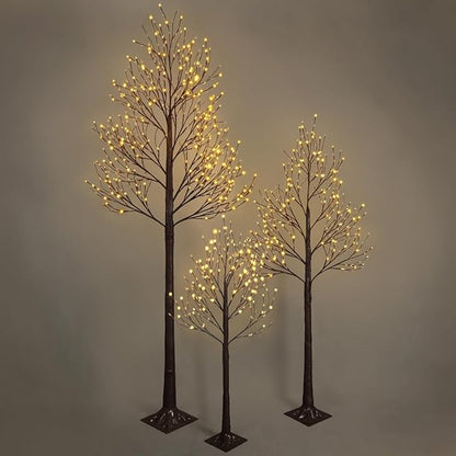 CAPHAUS Set of 3 Artificial Lighted Willow Trees (4/6/8FT) with Warm White LED Lights, Twinkling Twig Tree for Christmas Decorations Indoor, Holiday & Winter Home Decor