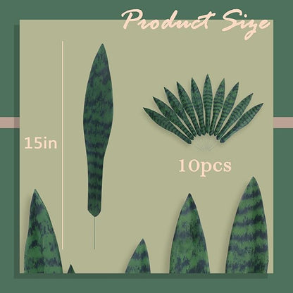 summer flower 10pcs Fake Snake Plants Leaves Set 15inch Artificial Small Sansevieria Leaves Faux Snake Plant Stems for Home Office Indoor Room Decor Desk DIY Outdoor Front Porch DIY Decorations