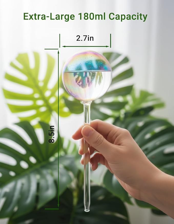 2 Pack Self Watering Globes for Plant, Iridescent Glass Rainbow Watering Bulbs, Automatic Plant Waterer for Indoor & Outdoor Potted Plants，Vacation Plant Watering Devices System，Plant Watering Devices