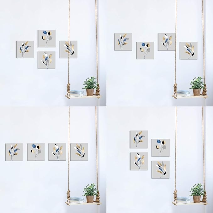 ARTISTIC PATH Botanical Leaf Prints Wall Art: Branch Leaves Pictures Paintings on Canvas Artwork for Dinning Room (12" W x 12" H x 4 PCS,Multi-Sized)