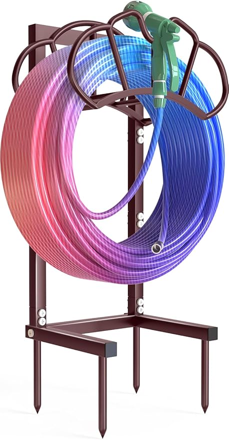 New Garden Hose Holder, Super Stable Water Hose Holders Stand Holds 160-Feet Hose, Detachable Freestanding Hose Storage Hanger Rack for Outside Yard Lawn Farm, Bronze