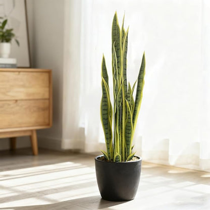 3FT-2PCS Artificial Snake Plant, 32 PVC Lifelike Leaves, 35in Faux Sansevieria for Indoor Home & Garden Decor, Potted Mother-in-Law's Tongue Plants, Yellow