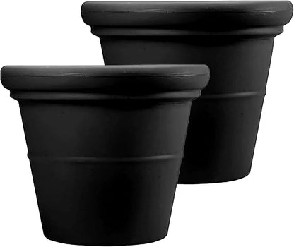 The HC Companies Terrazzo Large Round Plastic Plant Pot w/Rolled Rim - Lightweight & UV Resistant Gardening Pot for Herbs & More - Outdoor & Indoor Plant Pots w/Drainage (20”, Black, Pack of 2)
