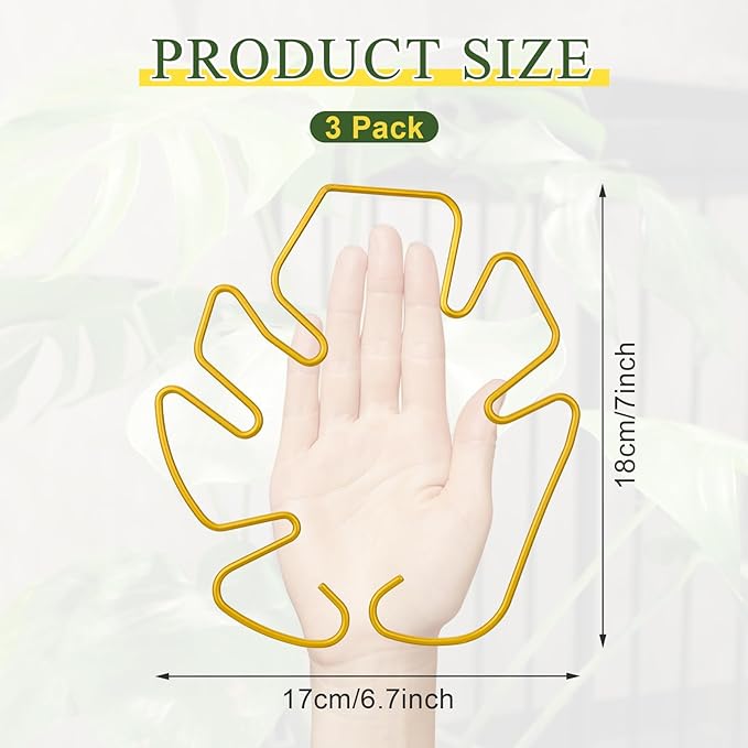 Monstera Plant Support 3 Pack, Plant Supports for Indoor Plants, Metal Plant Stem Holder Large Plant Support Ring Unique Design for Climbing Plants Stem Stabilizer Growth Accessories (Gold)