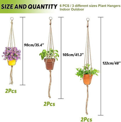 Keadic 6Pcs Macrame Plant Hanger, 3 Sizes Indoor Hanging Plant Holder Hanging Plant Holder Plant Hangers Hanging Planters for Indoor Plants for Home Patio Garden
