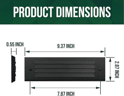 GKOLED Low Voltage Lengthened LED Step Lights, 4W 12V Surface Mount Light with Horizontal Louvered Faceplate, for Steps Decks Pathway Stairs Fences, 2700K, IP65, Die-cast Aluminum, Black (6-Pack)