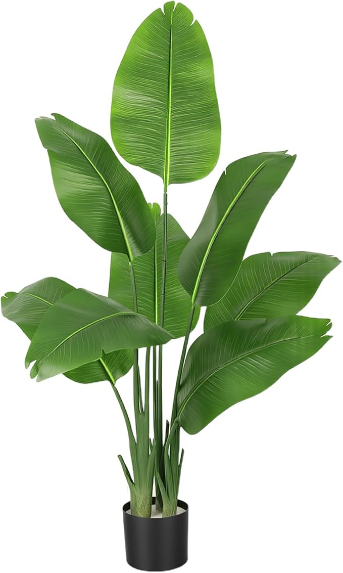 Artificial Bird of Paradise Plant, Faus Palme Trees, 7FT Tall Faux Tree for Indoor and Outdoor, Artificial Plants with Basic Planter, Suitable for Home, Bathroom, Porch Outside Patio Decor