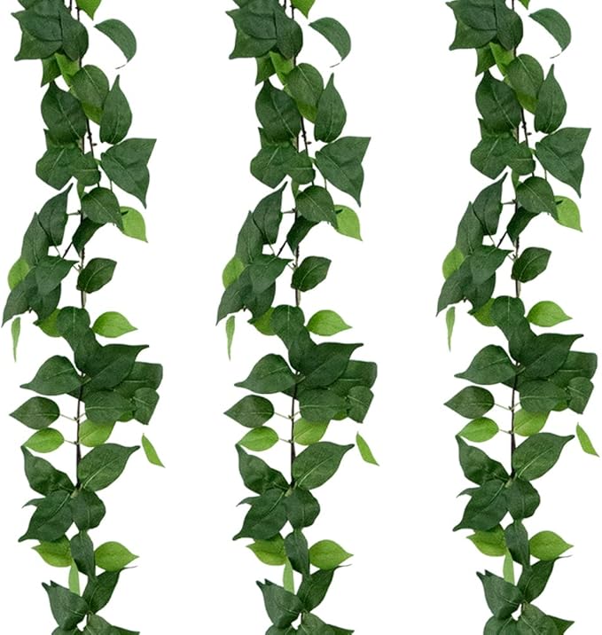 3 Strands Artificial Vines Kit, 71" Silk Eucalyptus Ivy Garland Green Leaves Natural Odorless, Fake Greenery Hanging Plants Decoration for Home, Bedroom, Wall, Party, Wedding Decor