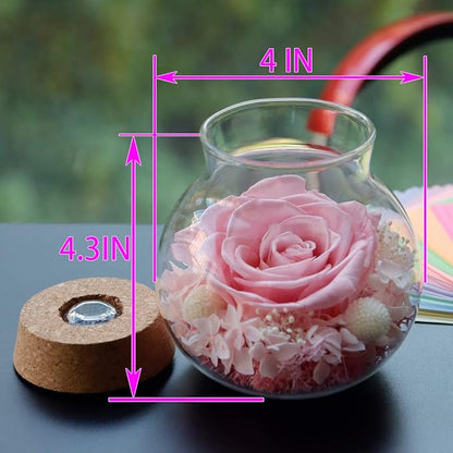 Preserved Real Roses with Colorful Mood Light Wishing Bottle, Eternal Rose，Never Withered Flowers, for Bedroom Party Table Decor, Christmas Decorations, a Gifts for Women 1pcs Pink
