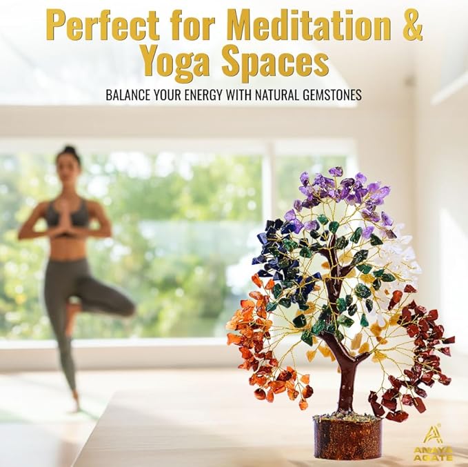 7 Chakra Tree of Life Crystal Healing Money Tree for Home Living Decor, Office Desk Decor, Handmade Feng Shui Bonsai for Energy, Wealth & Good Luck, Birthday Gifts for Men, Women, Mom
