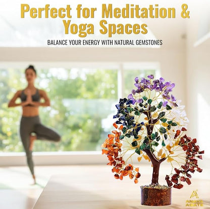 7 Chakra Tree of Life Crystal Healing Money Tree for Home Living Decor, Office Desk Decor, Handmade Feng Shui Bonsai for Energy, Wealth & Good Luck, Birthday Gifts for Men, Women, Mom