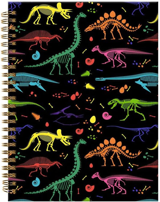 Spiral Journal Notebook,A5 Hardcover Lined Journals for Women Girl 6 x 8.3 in,120 Pages Thick Paper,Cute College Ruled Writing Notebook for Gifts Office Work School(Colorful Skeleton Dinosaurs)