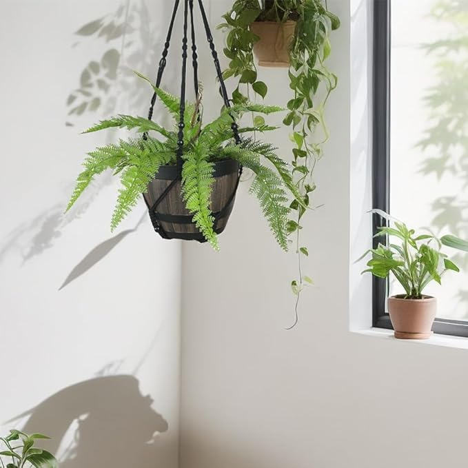 2 Pack Macrame Plant Hanger Black Large 43 Inch Long Hanging Planter Holder for Indoor Outdoor Decor with Swag Hooks