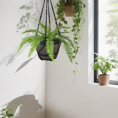 2 Pack Macrame Plant Hanger Black Large 43 Inch Long Hanging Planter Holder for Indoor Outdoor Decor with Swag Hooks