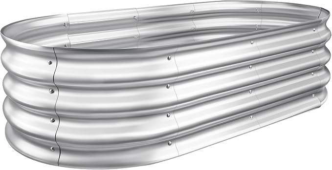 Sponvatt Raised Garden Bed Galvanized Planter Box Outdoor, 5ft Oval Large Rot-Resistant Metal Garden Bed Planter for Vegetables Flower Herb (Silver)