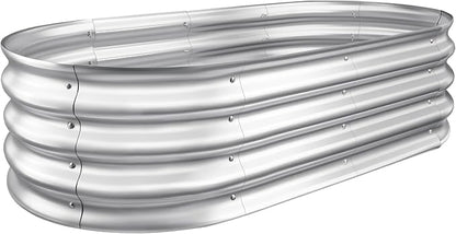 Sponvatt Raised Garden Bed Galvanized Planter Box Outdoor, 5ft Oval Large Rot-Resistant Metal Garden Bed Planter for Vegetables Flower Herb (Silver)