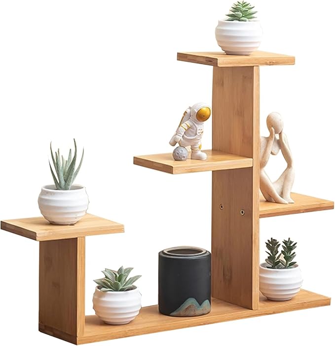 Mini Desktop Plant Stand Indoor Window Sill Flower Stand Bamboo Succulent Window Sill Stand Bracket For Home , Office, Living Room, Bedroom Plant Display(Four-layer extension)
