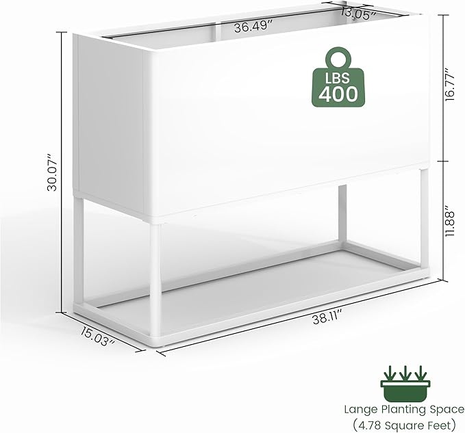 Modern Raised Metal Planter Box with Stand,38"L x 15"W x 30.5"H Outdoor Rectangular Planter,Durable All-Weather Use Elevated Planter for Commercial Patio, Balcony & Porch | Rounded Corner Design