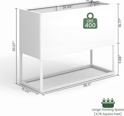 Modern Raised Metal Planter Box with Stand,38"L x 15"W x 30.5"H Outdoor Rectangular Planter,Durable All-Weather Use Elevated Planter for Commercial Patio, Balcony & Porch | Rounded Corner Design