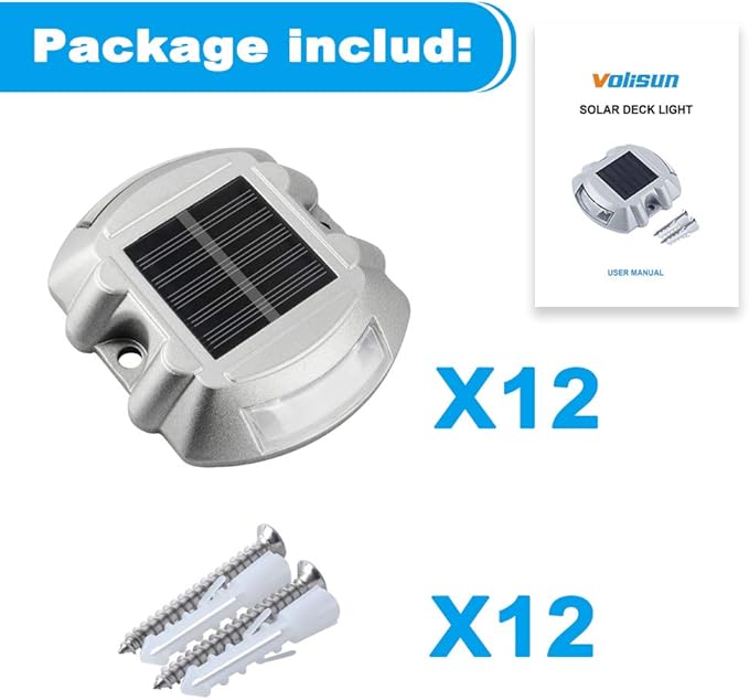 VOLISUN Solar Deck & Driveway Lights, 8-Pack Led IP67 Waterproof Outdoor Warning Step Lights for Garden Pathway Yard (White)