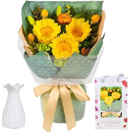 vaanshie Preserved Sunflower Bouquet - Forever Flowers for Delivery, Long-Lasting Flower with Gift Box, Eternal flowers Bouquet for Mothers, Mom, Wife Anniversary Birthday Gifts for Women and Her