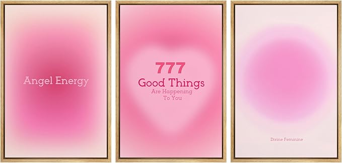 Ashbrook Framed Canvas Print Wall Art Set Aura Poster Valentines Affirmation Poster angel Numbers Pink Decor Girl's Bedroom Abstract Digital Art Calm/Relax for Bedroom - 24"x36"x3 NATURAL