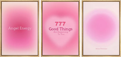 Ashbrook Framed Canvas Print Wall Art Set Aura Poster Valentines Affirmation Poster angel Numbers Pink Decor Girl's Bedroom Abstract Digital Art Calm/Relax for Bedroom - 24"x36"x3 NATURAL