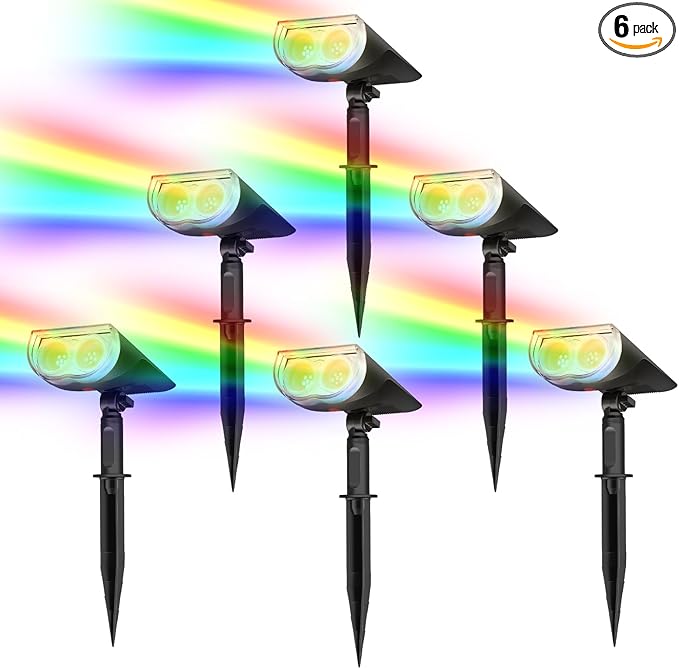 Linkind Solar Lights Outdoor StarRayS, Color Changing Solar Spot Lights, IP67 Waterproof Solar Spotlights for Landscape Garden Pathway Walkway (Multicolor, 6 Pack)