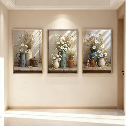 ANHUIB Vintage Floral Wall Art Rustic Farmhouse Flower Wall Decor Daisy Botanical Painting 16x24 Inch Set of 3 for Living Room Bedroom