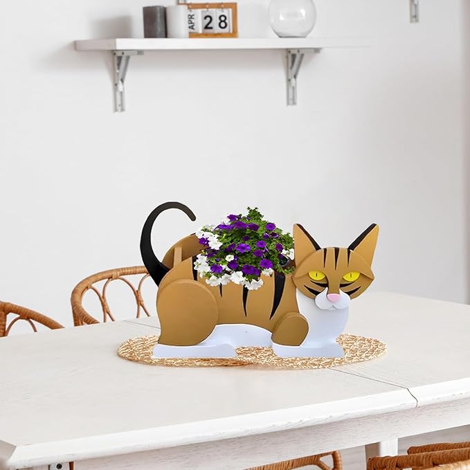Orange and White Cat Planter Plant Pots,Cute Garden Dog Flower Planter,Dog Planters Birthday Gifts for Women,Office,Indoor/Outdoor Decor(12.5 * 5.6 * 7.8in)
